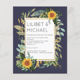 Budget Rustic Sunblommor BOHO Greenery Bröllop Inv Flygblad