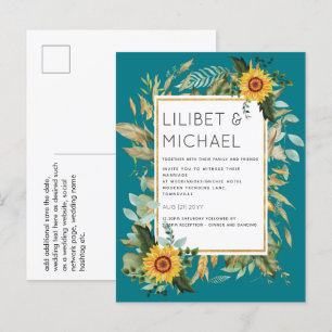 Budget Rustic Sunblommor BOHO Greenery Bröllop Inv Vykort