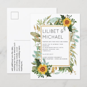 Budget Rustic Sunblommor BOHO Greenery Bröllop Inv Vykort