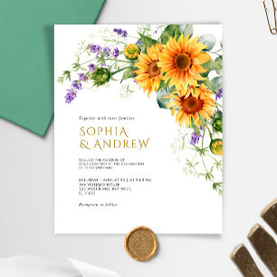 Budget Rustic Sunblommor & Lavender bröllopsinbjud