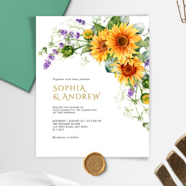 Budget Rustic Sunblommor & Lavender bröllopsinbjud (Skapare uppladdad)