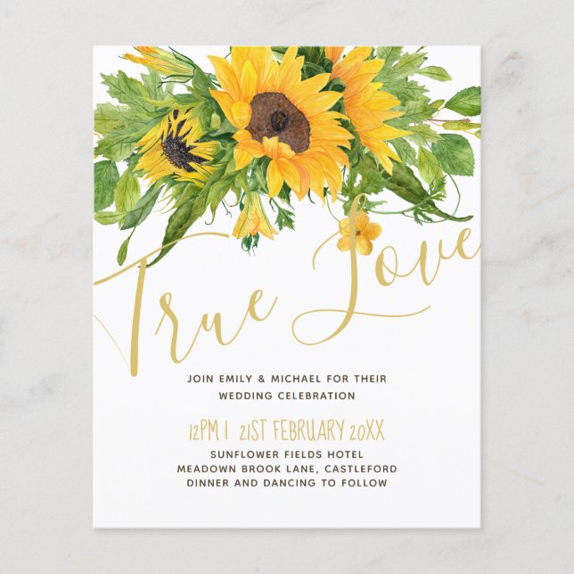 Budget Rustic Sunblommor Script-inbjudan (Framsida)