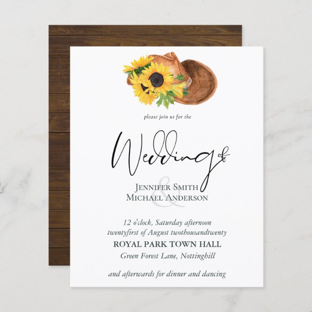 Budget Rustic Sunblommor södra Bröllop (Fram/baksida)