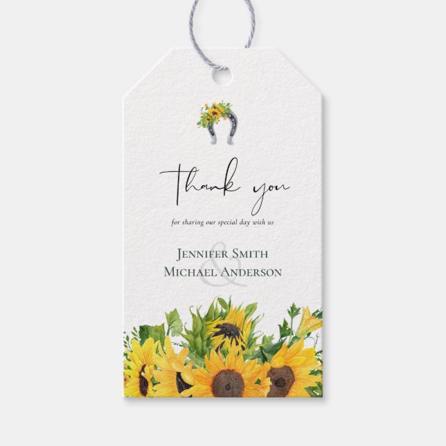 Budget Rustic Sunblommor södra Bröllop Presentetikett (Framsidan)