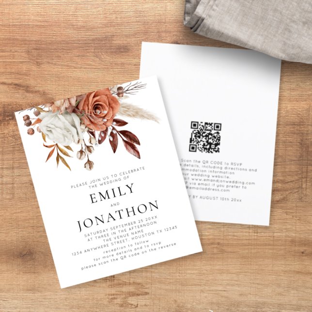Budget Rustic Terracotta Blommigts QR-koden Bröllo (Skapare uppladdad)