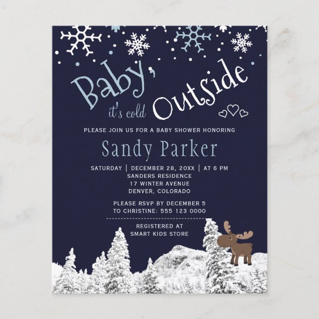Budget rustic vinter pojke baby shower inbjudan (Framsida)