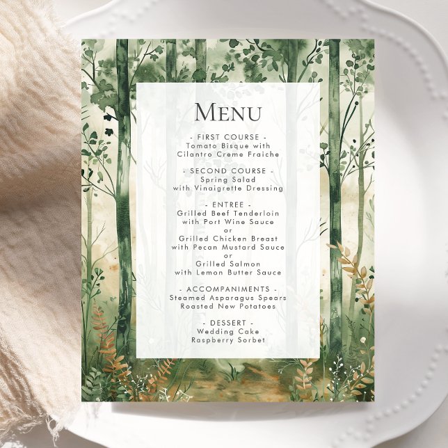 Budget Rustic Watercolor Woodland Bröllop Menu (Skapare uppladdad)