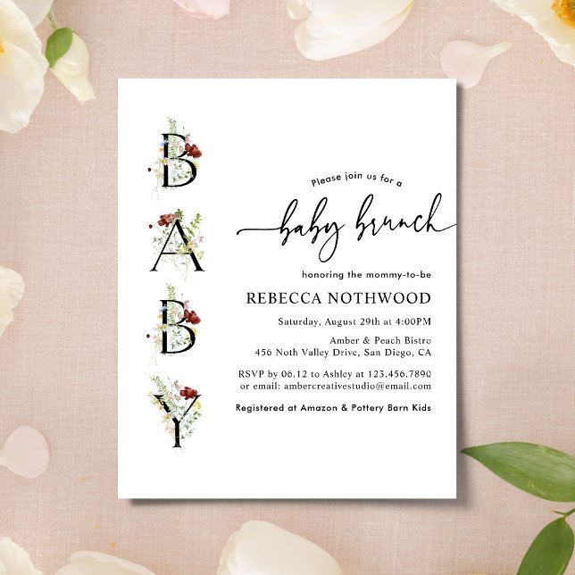 Budget Rustic Wildblomma Baby Brunch-inbjudan (Skapare uppladdad)