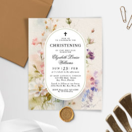 Budget Rustic Wildblommes Christening-inbjudan