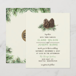 Budget Rustic Winter Gräs Cone Wedding bjudande