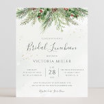 Budget Rustic Winter Greenery Möhippa Luncheon<br><div class="desc">Vackra lunchinbjudningar till överkomliga möhippor med handmålade botaniska vattenfärgbilder av vintergröna,  gräs och grisen grenar,  koner och häckbär. Valet av perfekt för vinter eller jul helgdag kallat bröllop.</div>