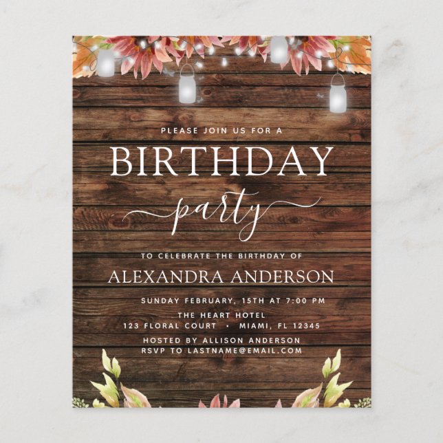 Budget Rustic Wood Autumn Sunwers Birthday (Framsida)