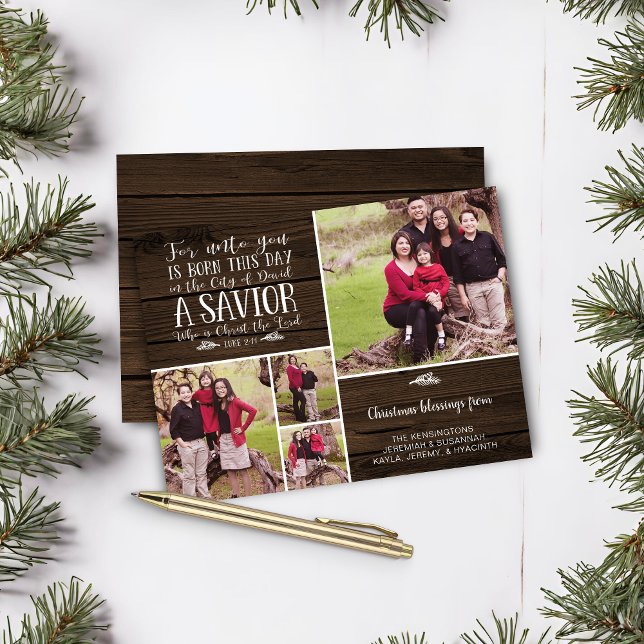 Budget Rustic Wood Christian julverse Photo (Budget Rustic Wood Christian Christmas Verse Photo Card)