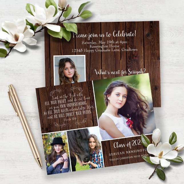 Budget Rustic Wood Christian Studenten Proverbs 3 (Budget Rustic Wood Christian Proverbs 3 Graduation Announcement)