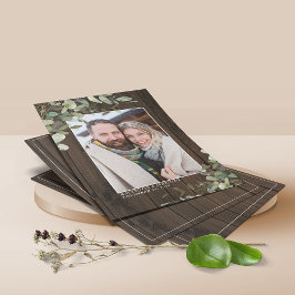 BUDGET Rustic Wood Eucalyptus Photo Save Date Flygblad