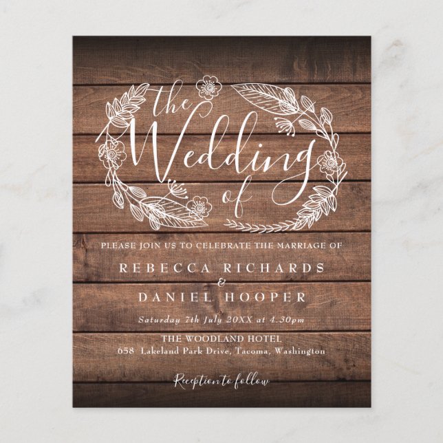 Budget Rustic Wood Foliage Wedding bjudande (Framsida)