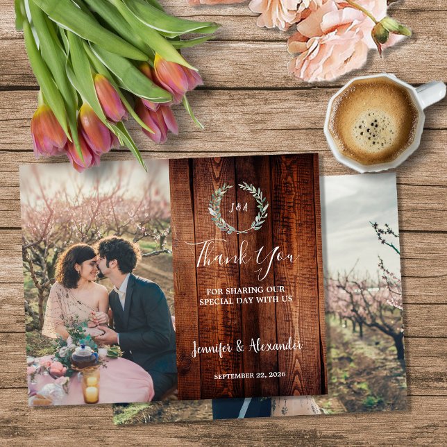 Budget rustic wood photo Thank you wedding Flygblad (Budget rustic wood photo Thank you wedding Flyer. You can add your own photos to personalize,)