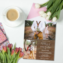 Budget rustic wood photo wedding invitation