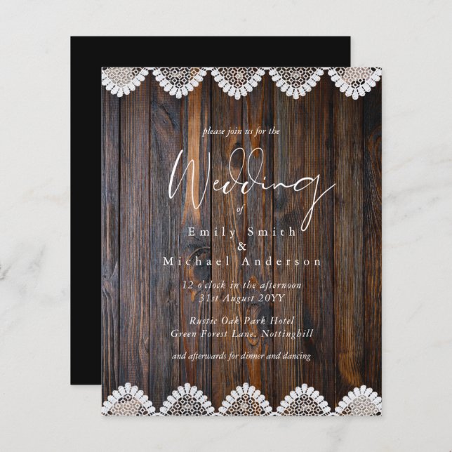 Budget Rustic Wood Snöre bröllopsinbjudningar (Fram/baksida)
