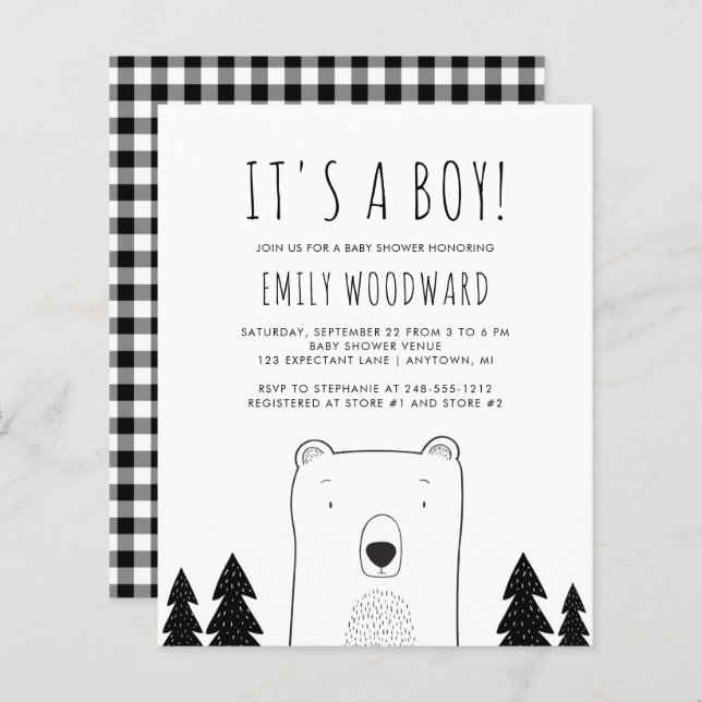 Budget Rustic Woodland Bear Boy Shower (Fram/baksida)