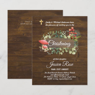 BUDGET Rustic Woodland Christening Inbjudan Baptis