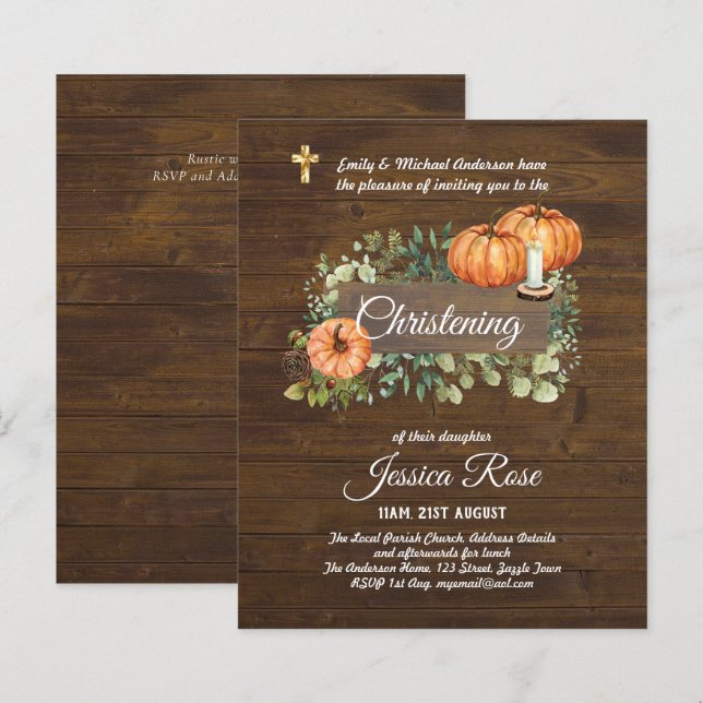 BUDGET Rustic Woodland Christening Inbjudan Baptis (Fram/baksida)