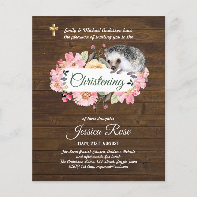 BUDGET Rustic Woodland Christening Inbjudan Baptis (Framsida)
