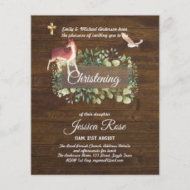 BUDGET Rustic Woodland Christening Inbjudan Baptis Flygblad