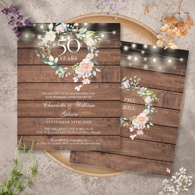 Budget Rustik Blommig 50-årsjubileumsinbjudan (Budget Rustic Floral 50th Anniversary Invitation)