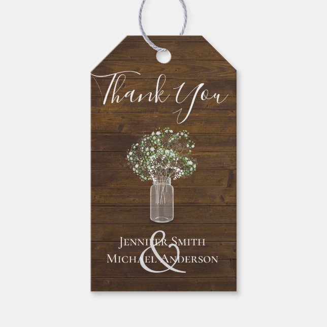 Budget Rustik Gipsört Murad Glas Bröllop Presentetikett (Framsidan)