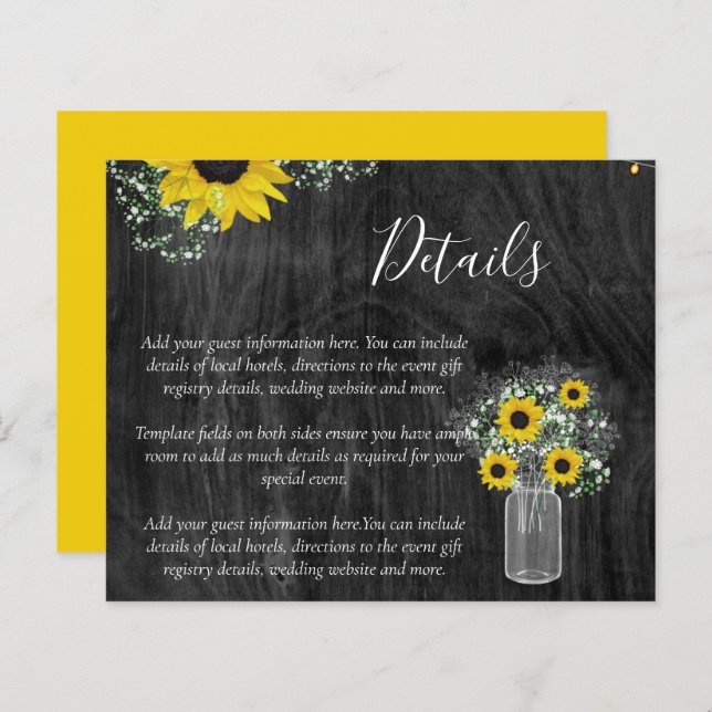 BUDGET Rustik Solros Bröllopsdetaljer Bilaga (Fram/baksida)