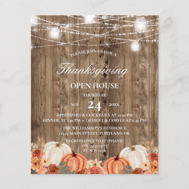 Budget Rustik Trä Blommig Thanksgiving Öppet Hus (Framsida)
