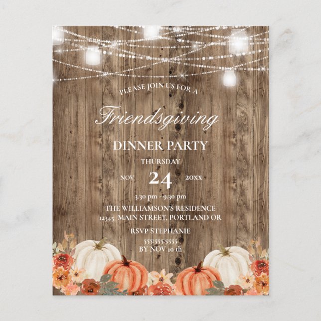 Budget Rustik Trä Blommig Vänner Thanksgiving Midd (Framsida)