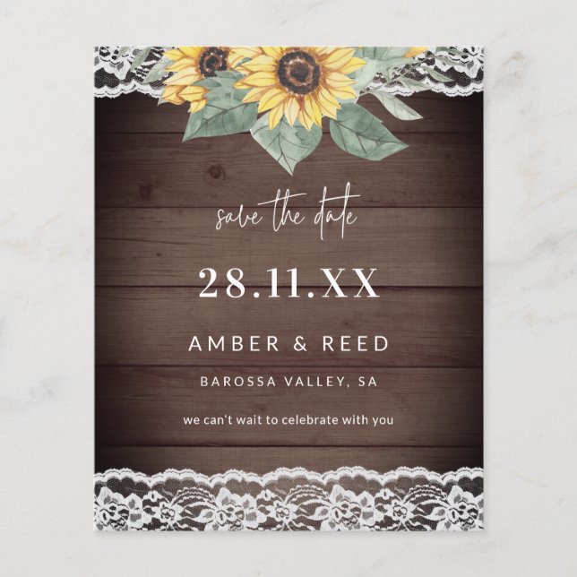 Budget Rustik Trä Solros & Spets Spara Datum (Framsida)