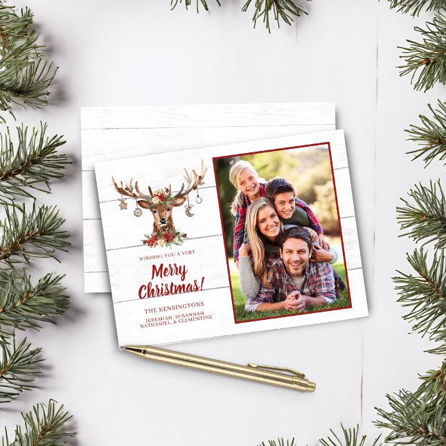 Budget Rustika julgran hjortar dekorationer Foto (Budget Rustic Christmas Deer Ornaments Photo Card)