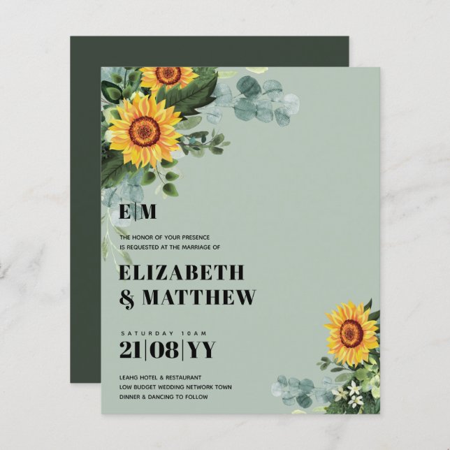 BUDGET Rustika Solrosor Modern Text Bröllop (Fram/baksida)