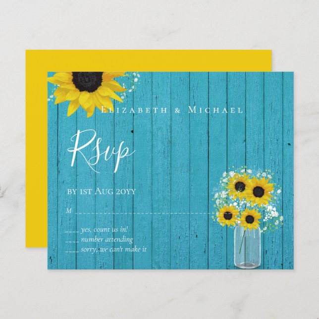BUDGET Rustika Solrosor RSVP Bröllop (Fram/baksida)