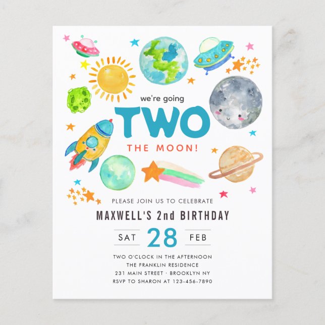 Budget rymden TVÅ till månen 2-års födelsedagsfest (Framsida)