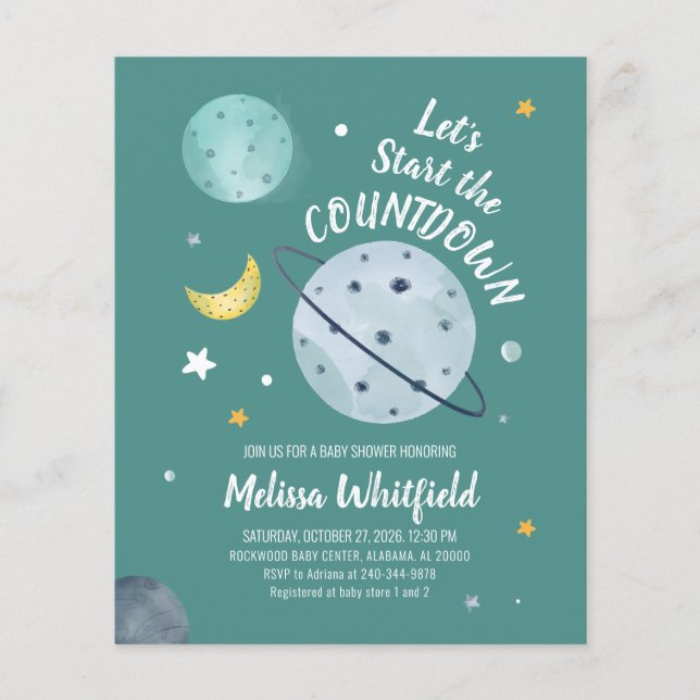 Budget Rymdmanus Baby Shower-inbjudan (Framsida)