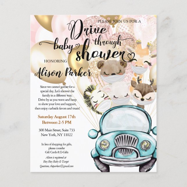 Budget Safari Animal Drive by Baby Shower Inbjudan Flygblad (Framsidan)