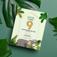 Budget Safari Animal Elephant Birthday-inbjudan