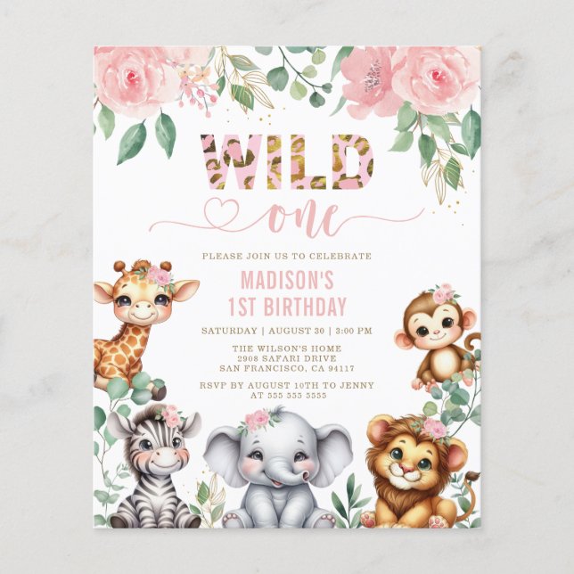 Budget Safari Animal Vild En Blommigt 1 födelsedag (Framsida)