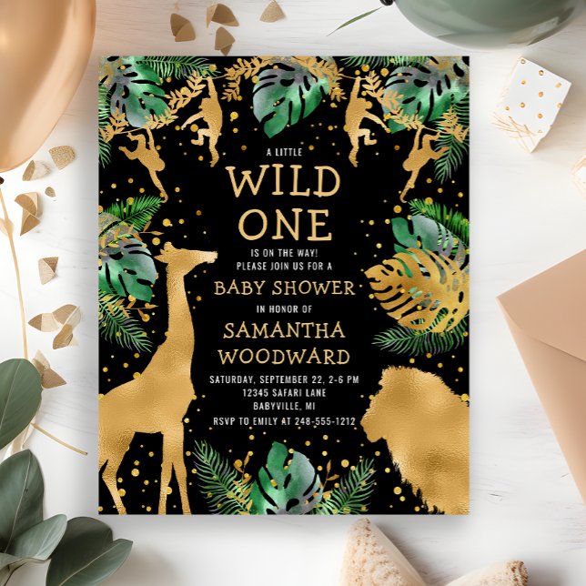 Budget Safari Baby Shower Black Guld-inbjudan (Skapare uppladdad)