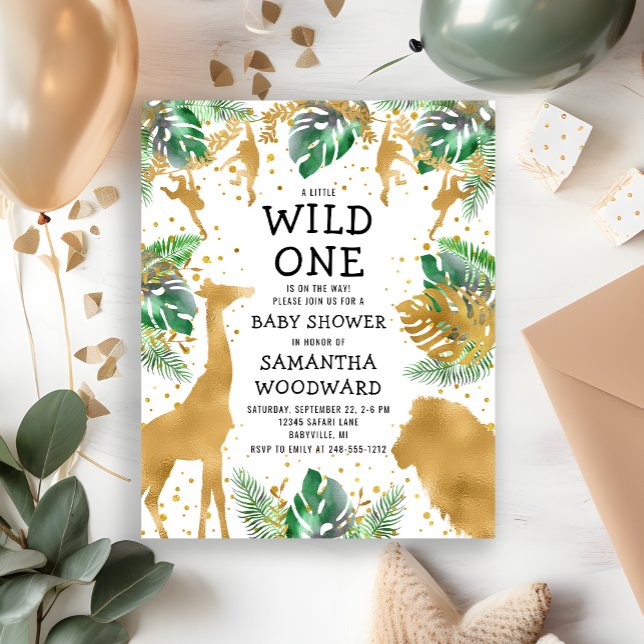Budget Safari Baby Shower Guld Grön Inbjudan (Skapare uppladdad)