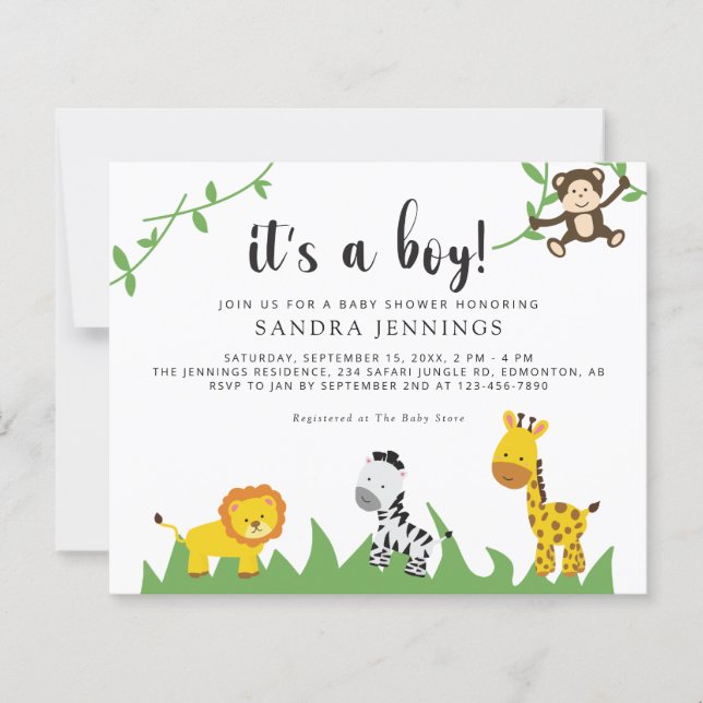 Budget Safari Baby Shower Jungle Animals Boy Cute (Framsida)