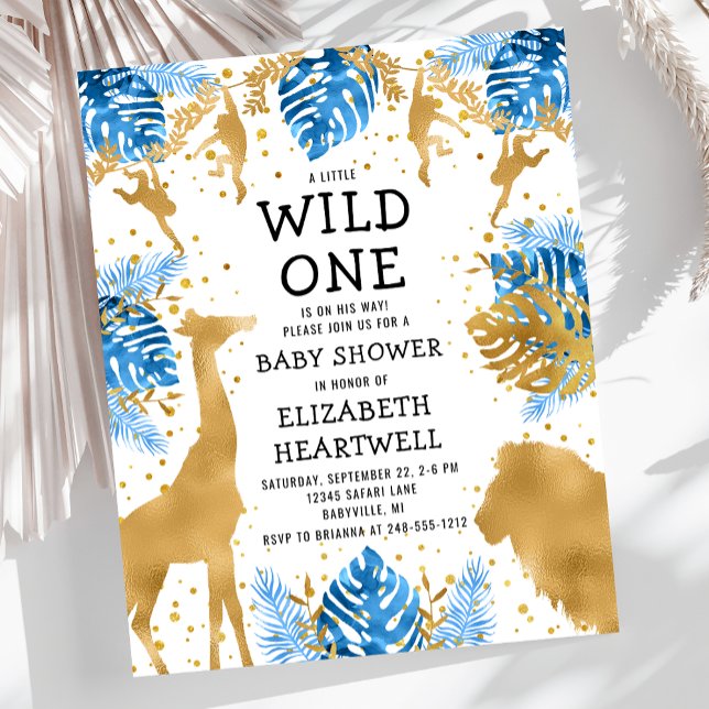 Budget Safari Boy Baby Shower Blue Guld-inbjudan (Skapare uppladdad)