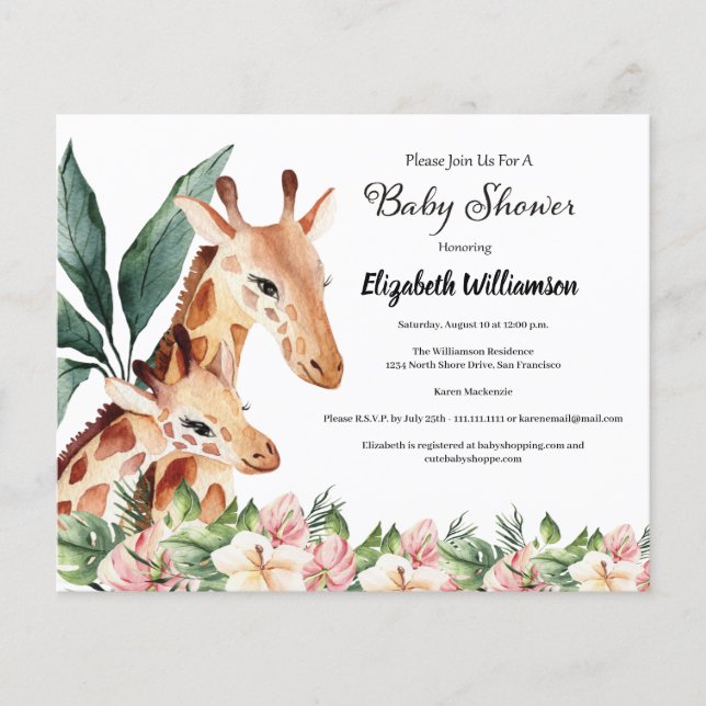 Budget Safari Giraffe Animal Baby Shower Flygblad (Framsidan)