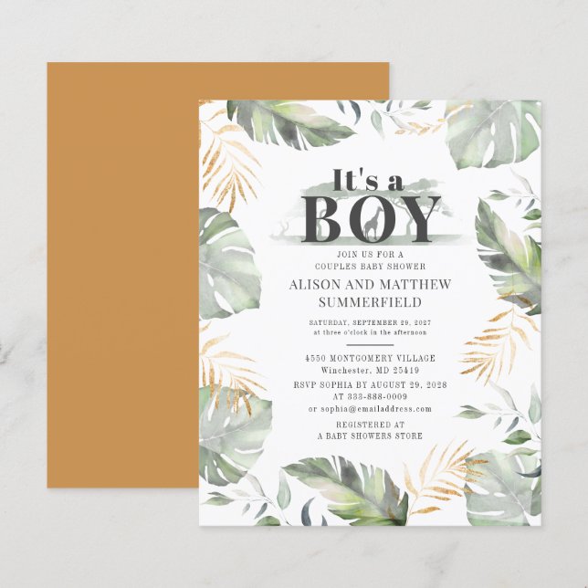 Budget Safari Giraffe Botanical Boy Shower (Fram/baksida)
