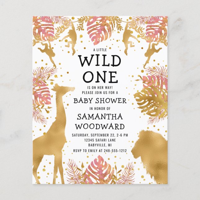 Budget Safari Girl Baby Shower Rosa Guld Inbjudan (Framsida)