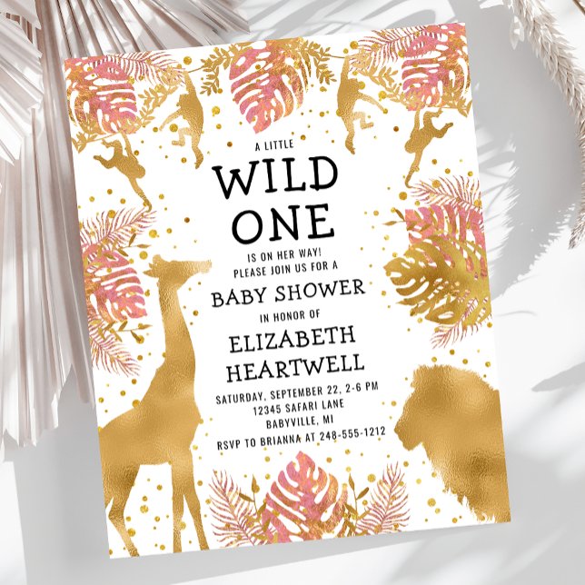 Budget Safari Girl Baby Shower Rosa Guld Inbjudan (Skapare uppladdad)